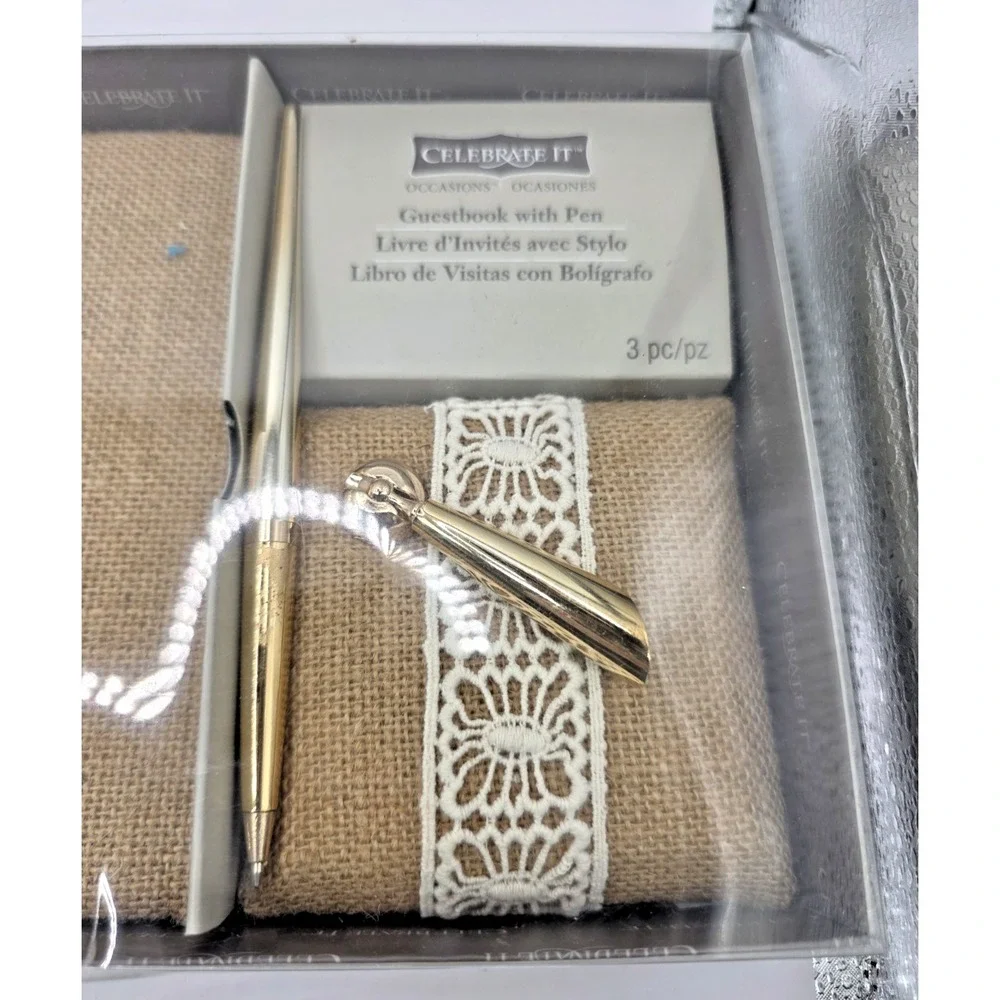Guest Book & Pen Set by Celebrate It: Burlap Cover Rustic Weddings Anniversaries